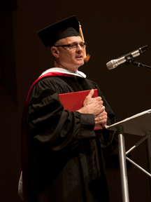 Bittner addresses the audience after receiving the Doctor of Humane Letters, honoris causa, at the Spring 2013 Commencement.