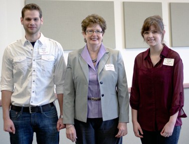 Koch Endowed Scholarship recipients Marcuse Somes and Hannah Somes with Koch Foundation representative Susan Addington.