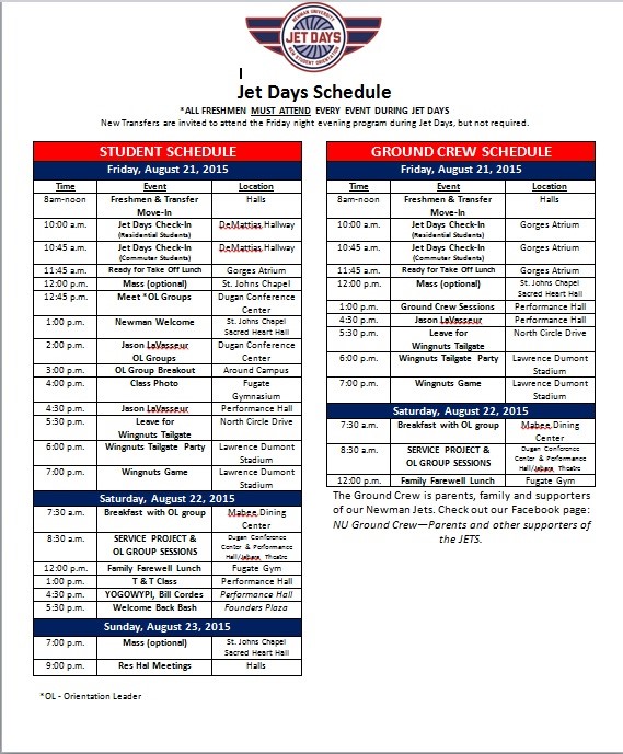 Jet Days Schedule