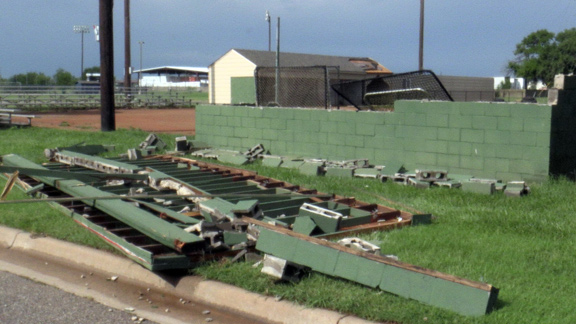 The Aug. 10 storm caused damage to the Softball Field's visitors dugout.
