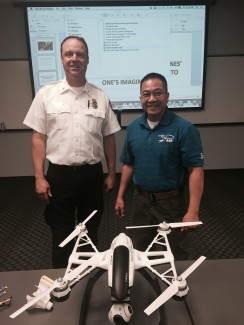 John Turner (l) and Charles Le (r) combined efforts on their Newman University Capstone drone project.
