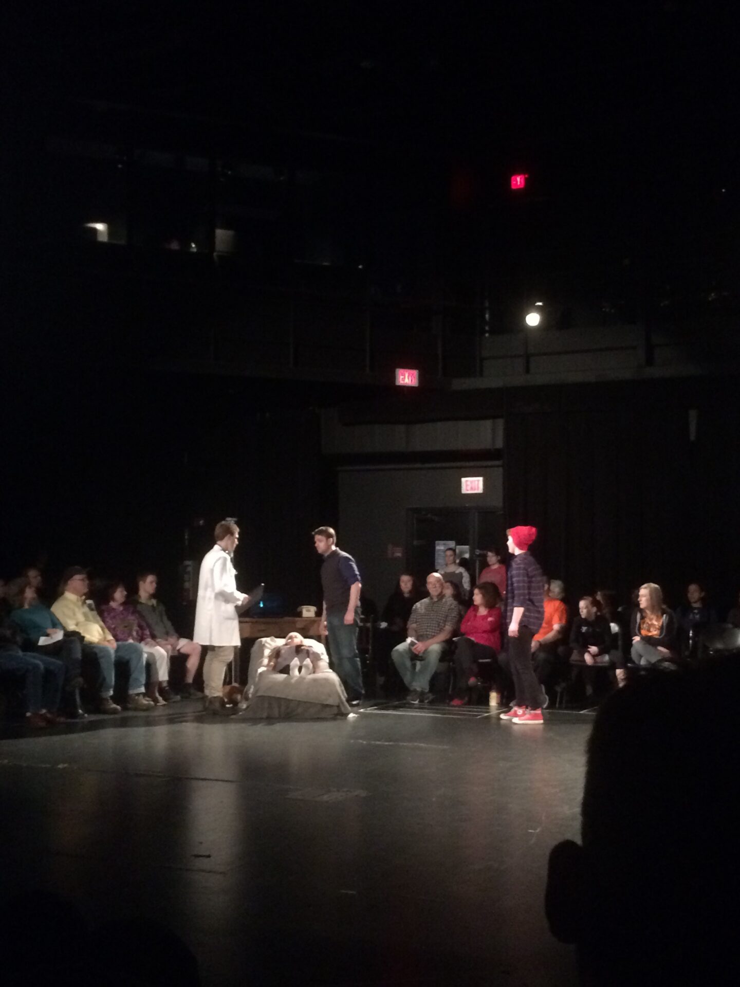 From left: Trevor Farney, Ximena Naame, Lewis Mize and Sydney Finney perform for audience at 24-hour Theatre Project