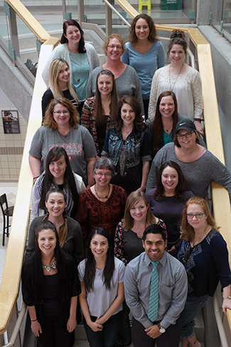 Newman University senior Occupational Therapy Assistant students have completed their coursework and will receive their degrees in December following their internships. The students are, l-r, from bottom row: Laura Gerber; Sally Menendez; Gilbert Magallanes; Savannah Ellis; Meghan McCloskey; Via Banks; Rachel Knight; Carol McCormick; Katrina Pease; Heidi Moore; Alison Hoover; Emily McMullen; Courtney Zietsman; Natalie Meyer; Annie Guthrie; Lori Bradley; Rebecca Winter; Amanda Belcher, Madison Mosiman.