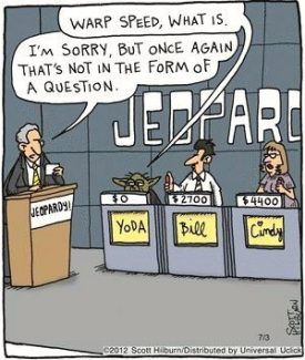 Yoda playing Jeopardy.