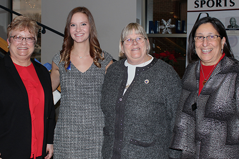 Katie Degenhardt of Wichita, second from left, received the Newman University Fall 2016 Distinguished BSN Graduate Award. With Degenhardt are Director of Nursing Teresa Vetter, M.S.N., left, Associate Dean of Nursing and Allied Health Jane Weilert, Ed.D., second from right, and Newman President Noreen M. Carrocci, Ph.D. 