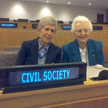 Sr. Marianne Sennick, CSJ, and Sr. JoAnn Mark, ASC, attend a meeting of the Economic and Social Council Committee.