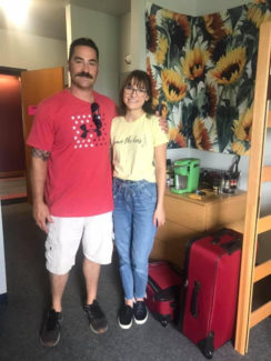Zowie Riedel with her father in her new dorm.