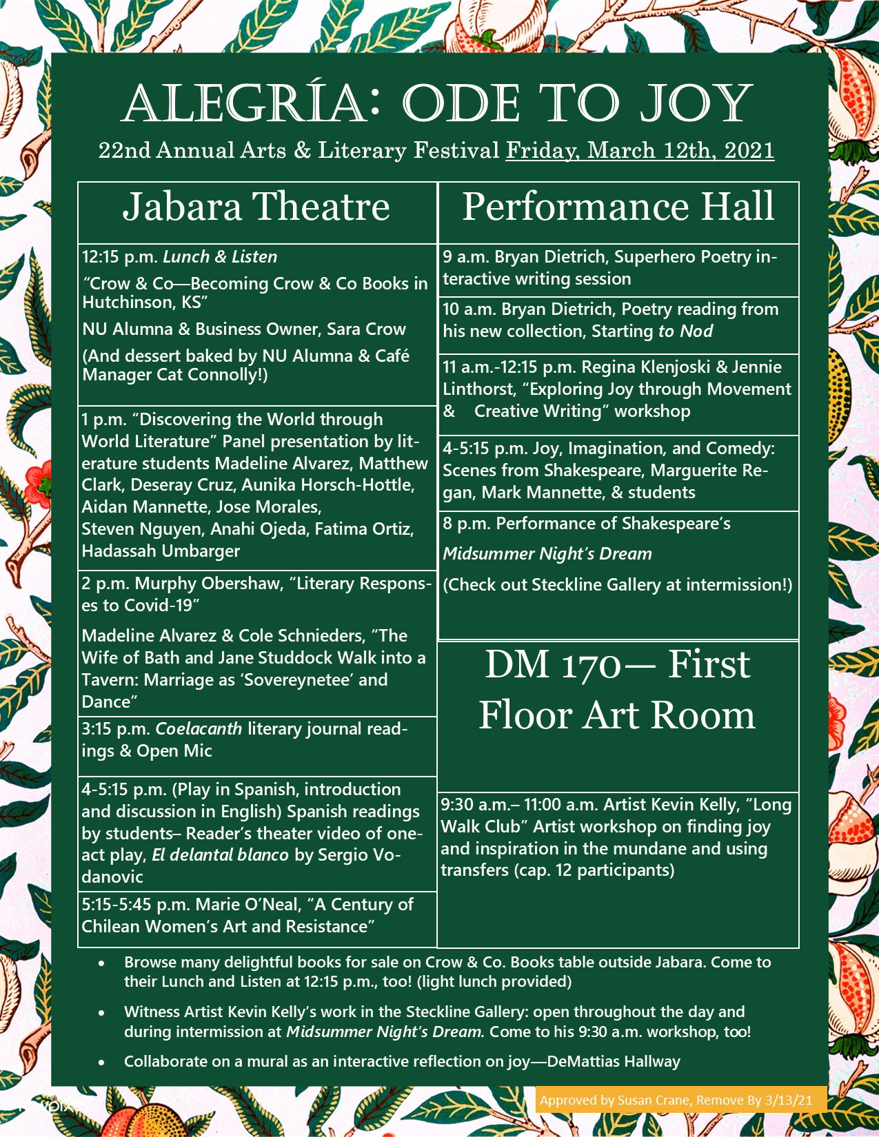 Lit Festival Poster showing times and locations of event