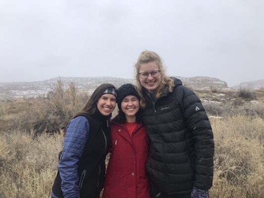 Marie O'Neal, Emily Simon and Clare Morgan on the winter service trip to Gallup, New Mexico