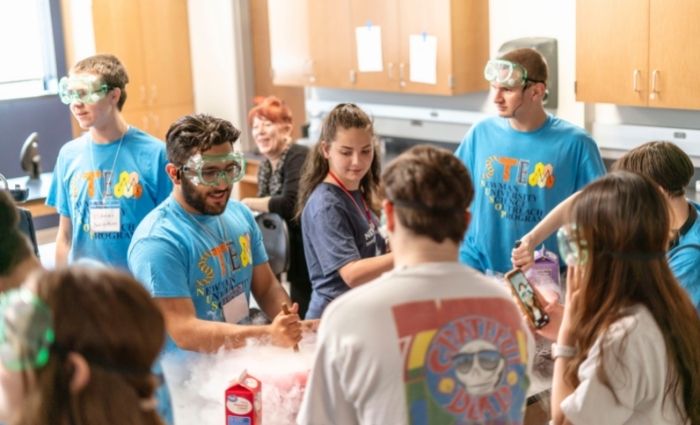 Students experiment with liquid nitrogen at the 2021 Investigative Summer STEM Program