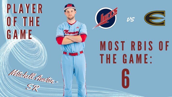 In their first match against the Hornets of Emporia State, Mitch Austin was voted player of the game for most runs batted in (RBIs), April 2021.
