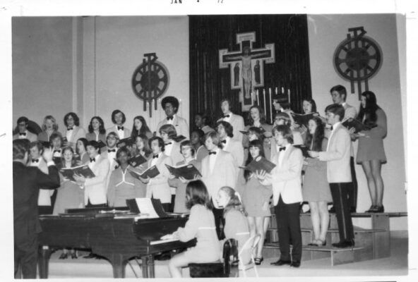 The choir rehearses in St. John's Chapel, Jan. 1972. Photo courtesy of Newman University Archives. 