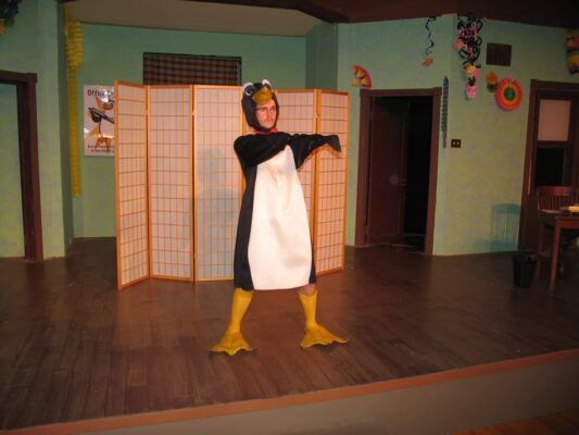 Lyle Valentine plays the character of Egbert the penguin in "Office Party."