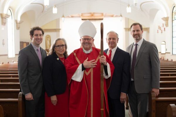 (From left to right) Mark Jagger, Kathleen Jagger, Most. Rev. Bishop Carl A. Kemme, Jim Jagger and Matthew Jagger.