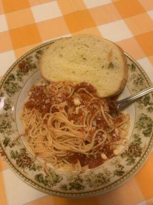 Matthew Clark's plate of delicious spaghetti.