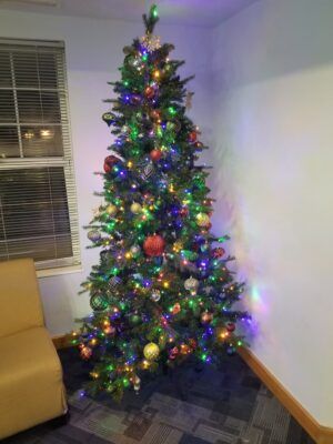 Christmas tree in Carrocci Hall