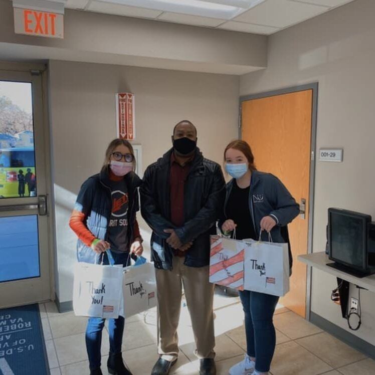Students in Susan Crane-Laracuente's T&T class handed out goodie bags with hygiene products, food items and handwritten notes to residents of the hospital.