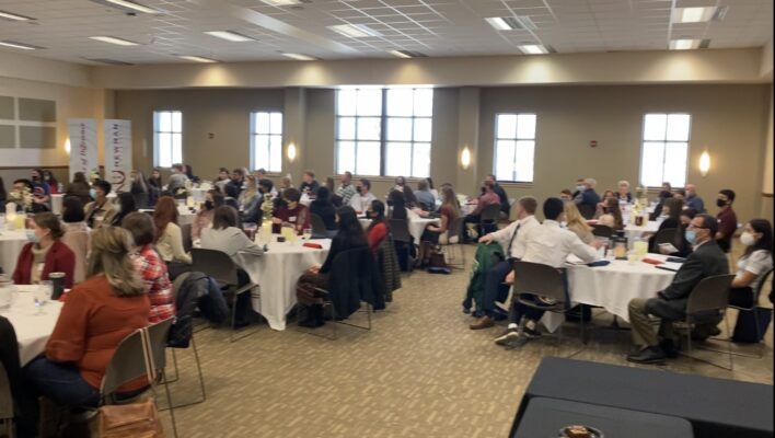 All students and families gathered for a lunch in the Dugan-Gorges Conference Center during Scholarship Interview Day.