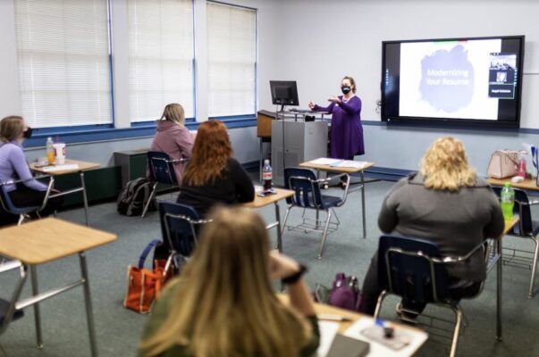 Students attend a social work class on the Wichita campus. 