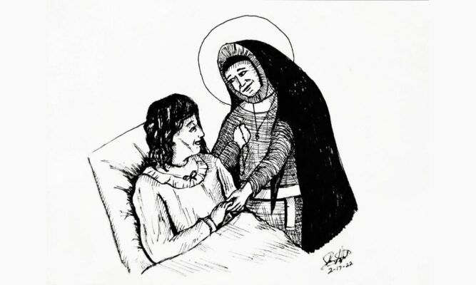 Visual Arts Contest entry depicts St. Maria De Mattias serving a dear neighbor.