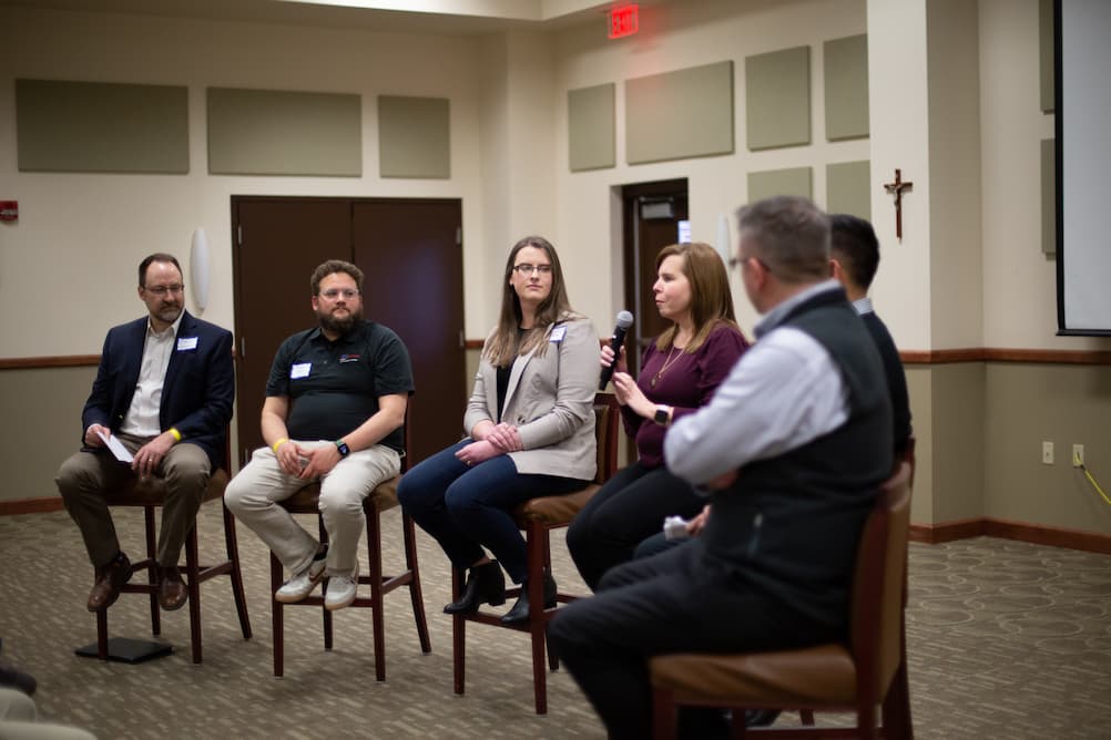 Industry leaders served as panelists during a Data Professionals of Wichita event on the Newman University campus.