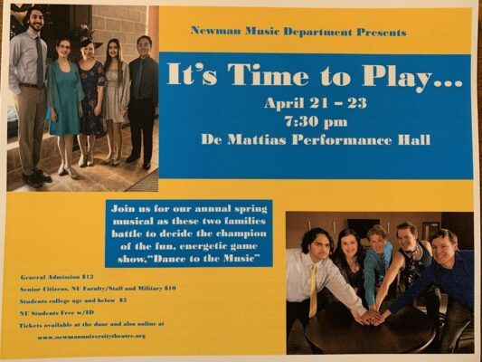 It's Time to Play.... April 21 - 23, 7:30 p.m. in the De Mattias Performance Hall.
