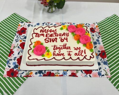 The Sacred Heart Academy class of '64 celebrated birthdays with a cake that reads, "Happy 76th Birthday SHA '64 together we have it all!"