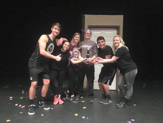 (Far right) Delgado and her team of Newman University students won the 2017 Lip Sync Battle.
