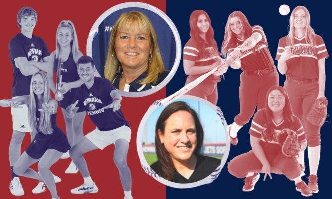 Newman University coaches Shella Augspurger (tennis) and Andrea Gustafson (softball) reached victory milestones in 2022.