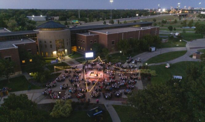 Aerial shot of 2021 Party on the Plaza at Newman University.