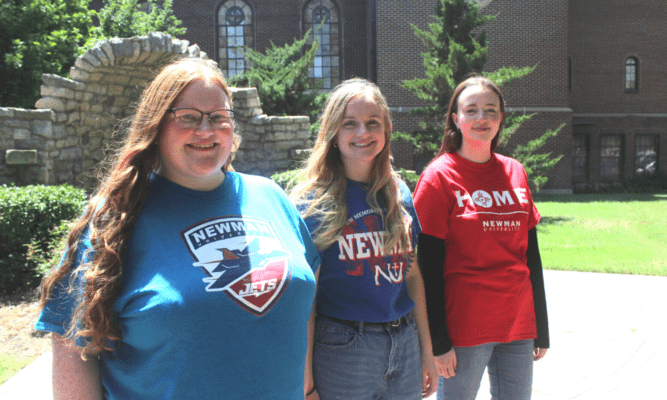 (From left to right) Paige, Brenna and Sydney Bonham are sisters working at Newman University.