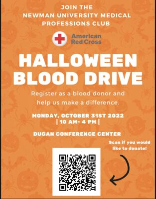 Halloween Blood Drive Monday October 31st from 10 a.m. to 4 p.m. in the Dugan-Gorges Conference Center