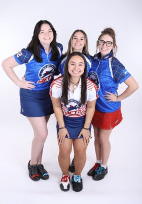 Lennen (far right) and teammates on the women's bowling team