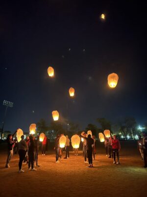 Teammates of the men's soccer team released lanterns to celebrate the memory of the late Austin Madubuike. (Courtesy photo, Newman University Men's Soccer)