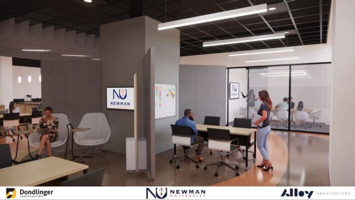 3D artistic renderings of the future Student Success Center at Newman University.