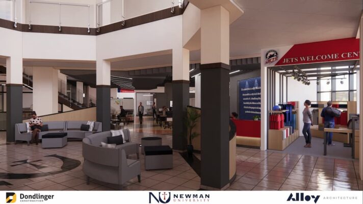 3D artistic renderings of the future Student Success Center at Newman University.