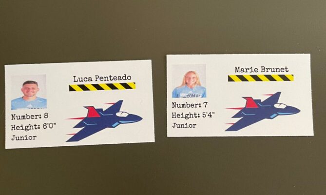 Two of the "Jet Duel" Athletic cards feature men's tennis player Luca Penteado and women's player Marie Brunet.
