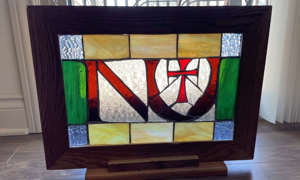 A generously donated stained glass art piece for the silent auction(available on wooden stand or can be hung on the wall). (Courtesy photo, Amanda Wills)