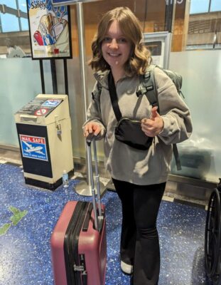 Emily Pachta in the airport, on her way to study abroad for a semester. (Courtesy photo)
