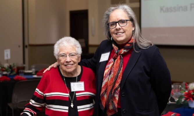 (From left to right) Past-president Sister Tarcisia Roths, ASC, and President Kathleen Jagger