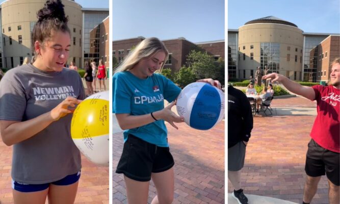 Video: Students share fun facts while answering random questions from a beach ball.