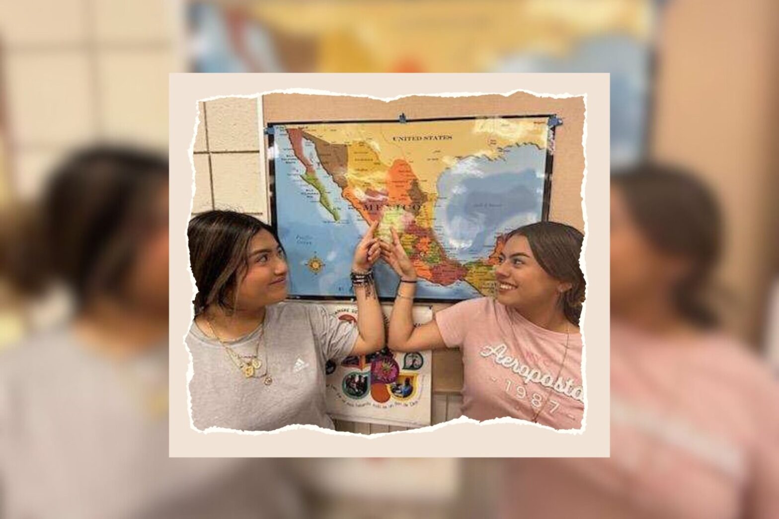 Ibarra and Martinez point to their family roots on a map of Mexico. (Courtesy photo)