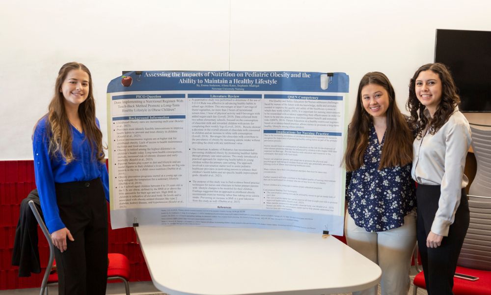 Nursing students Emma Anderson, Allena Kates and Stephanie Madrigal present on "Assessing the Impacts of Nutrition on Pediatric Obesity and the Ability to Maintain a Healthy Lifestyle."