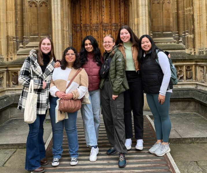 A group photo of students Hayley Stewart (far left), Rosaline Martinez (second from left), Katie Stewart (second from right) and Sydney Le (far right).