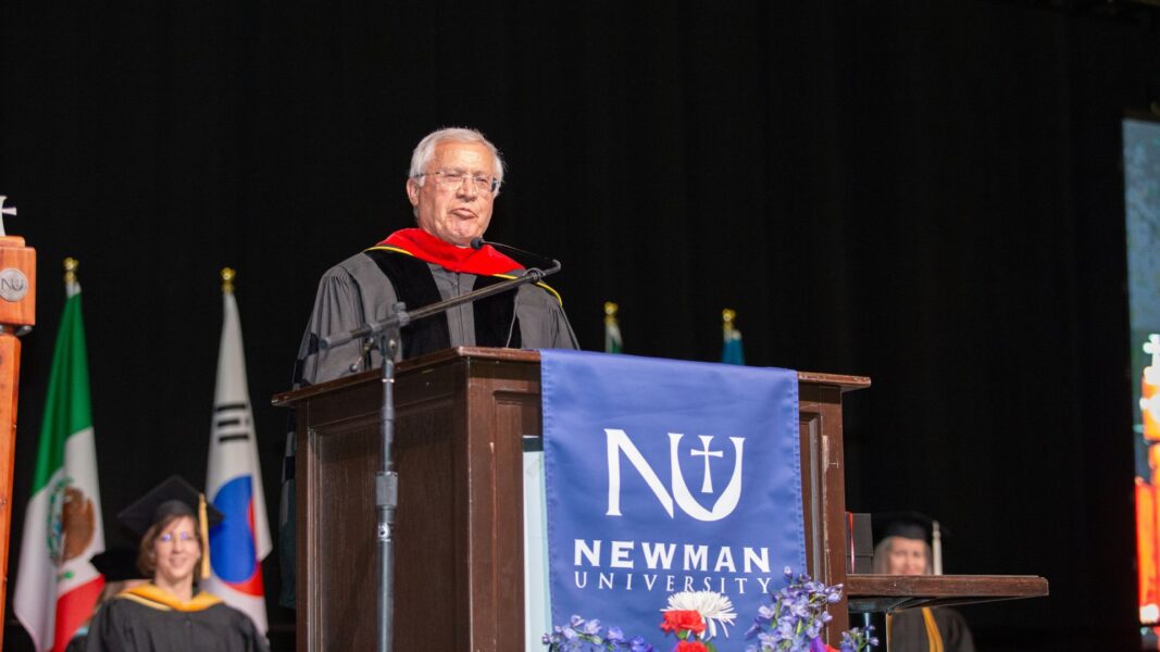 Father Tom Welk gave the 2024 commencement address to Newman graduates.