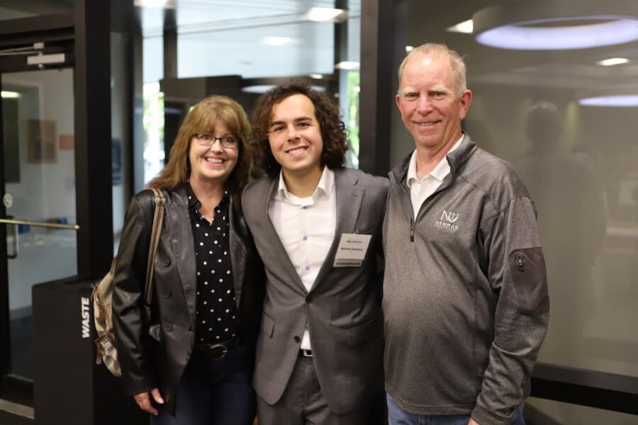 (From left to right) Professor Wilkerson, Vasilescu and Wilkerson's husband at the 2023 Shocker New Venture Competition.
