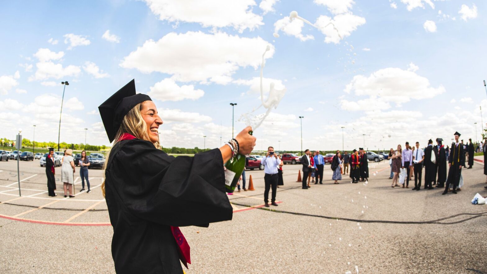 Graduate Martina Lolli celebrates with champage