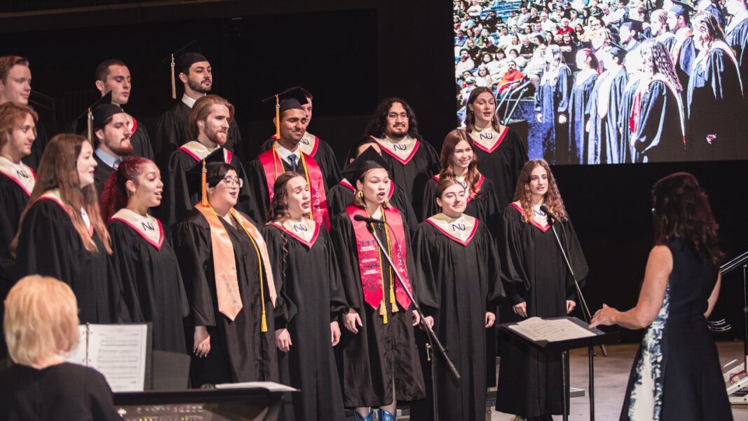 The Newman University chorale and troubadours performed at the graduation ceremony.