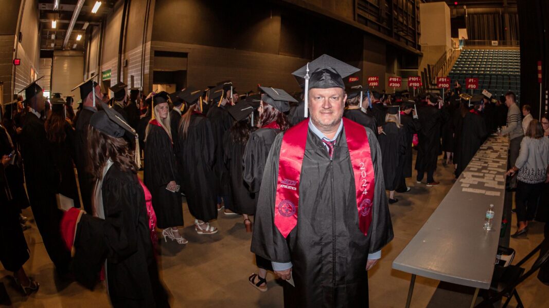 Murphy backstage during Newman University commencement May 10, 2024.