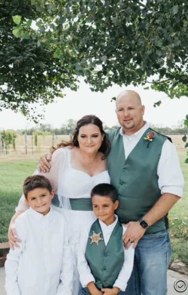 Woods and her family on her wedding day.